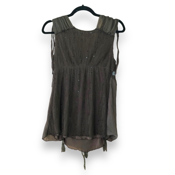 Vintage Y2K My Pretty Angel Brown Silk Blend Lace Mesh Embellished Top Fairy - Picture 2 of 8